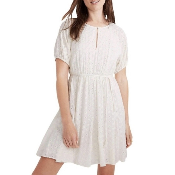 Madewell Petite Eyelet Tassel-Tie Mini Dress Coastal Cowgirl Cottagecore Boho 10 - Picture 1 of 9